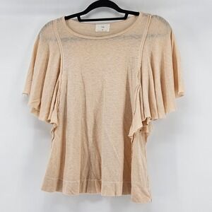t.la Anthropologie Small‎ Boho Flutter Sleeve Top Blouse Flowy Festival Earthy
